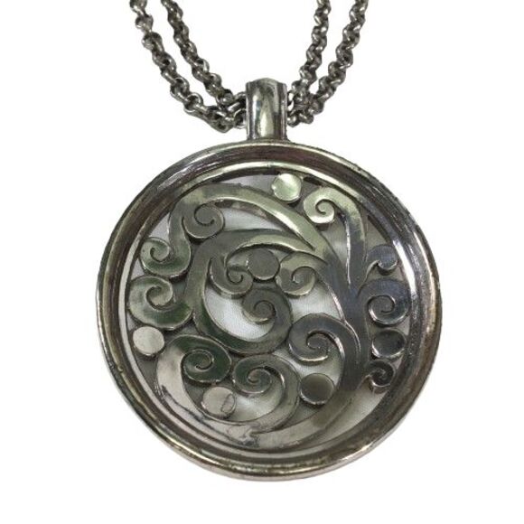 BRIGHTON Large Filagree Pendant Medallion w/ Crystals Double Chain Necklace Vtg - Picture 8 of 13